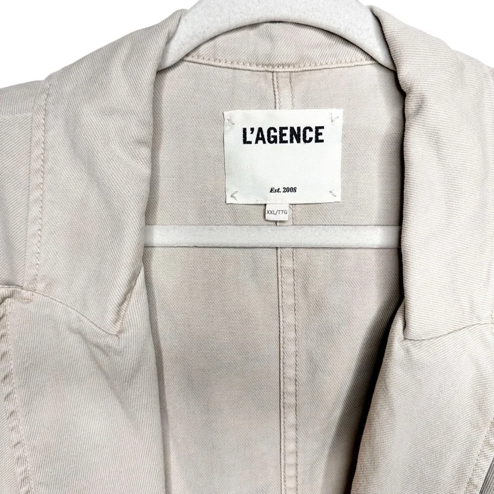 L’Agence Wayne Crop Double Breasted Denim Jacket Sand Dune Tan XXL